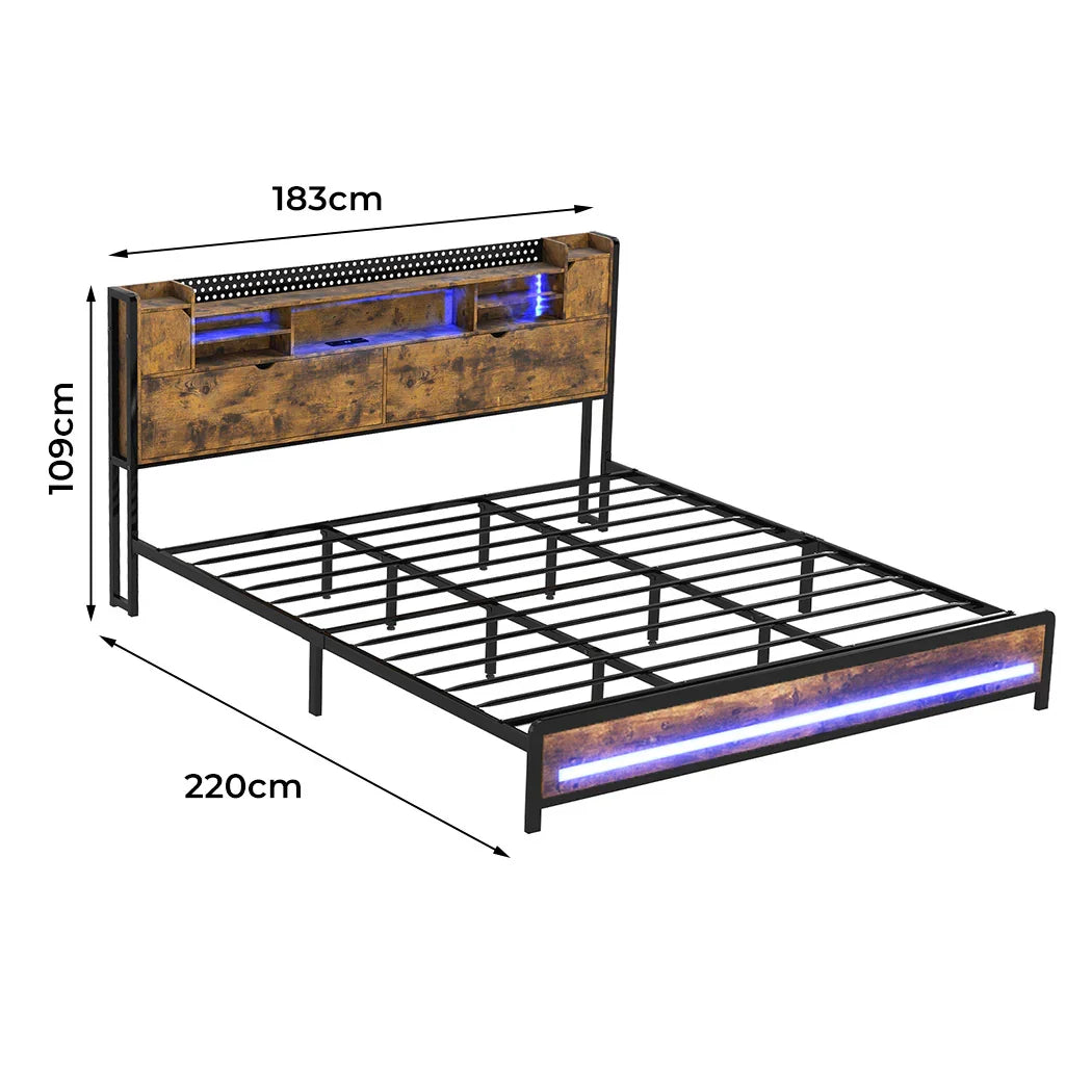 Levede King Bed Frame Storage Headboard Industrial-2050056748856905730