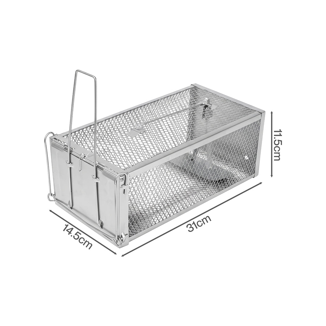 Toque Mouse Trap Humane Live Catch Rat Cage Reusable Zinc Iron Garage Silver 2pc-2100034972764213250
