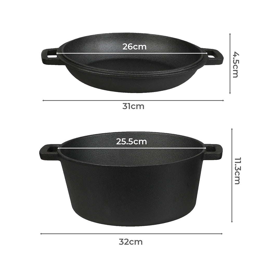 Toque 5.84L Double Dutch Oven 2 in 1 Cast Iron Pan-2011971112459702274
