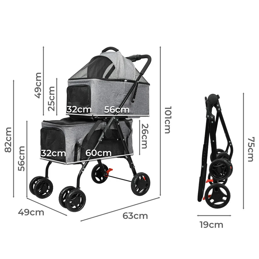 PaWz Two-tier Pet Stroller Double Dog-2029387239179554818