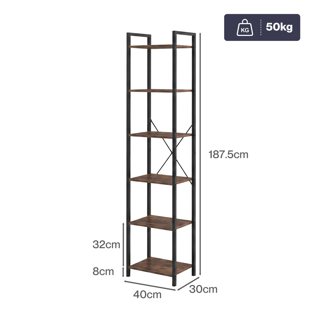 Levede 6 Tier Bookshelf Tall Bookcase Storage Shelf Display Rack Living Room-2072893553054453762