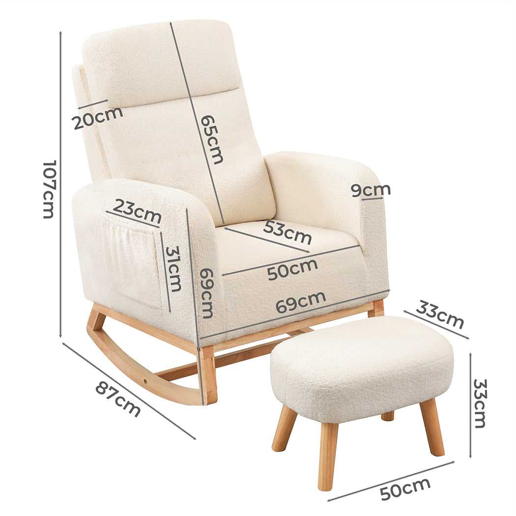 Levede Rocking Chair Ottoman Footrest With Side Pocket-1942353697505939458