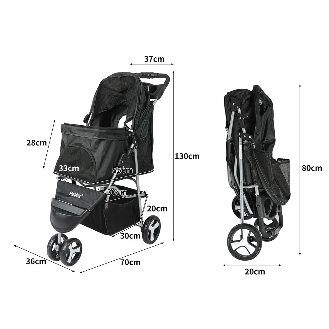 PaWz Large Pet Stroller Dog Cat Carrier Black-2006733030508597250