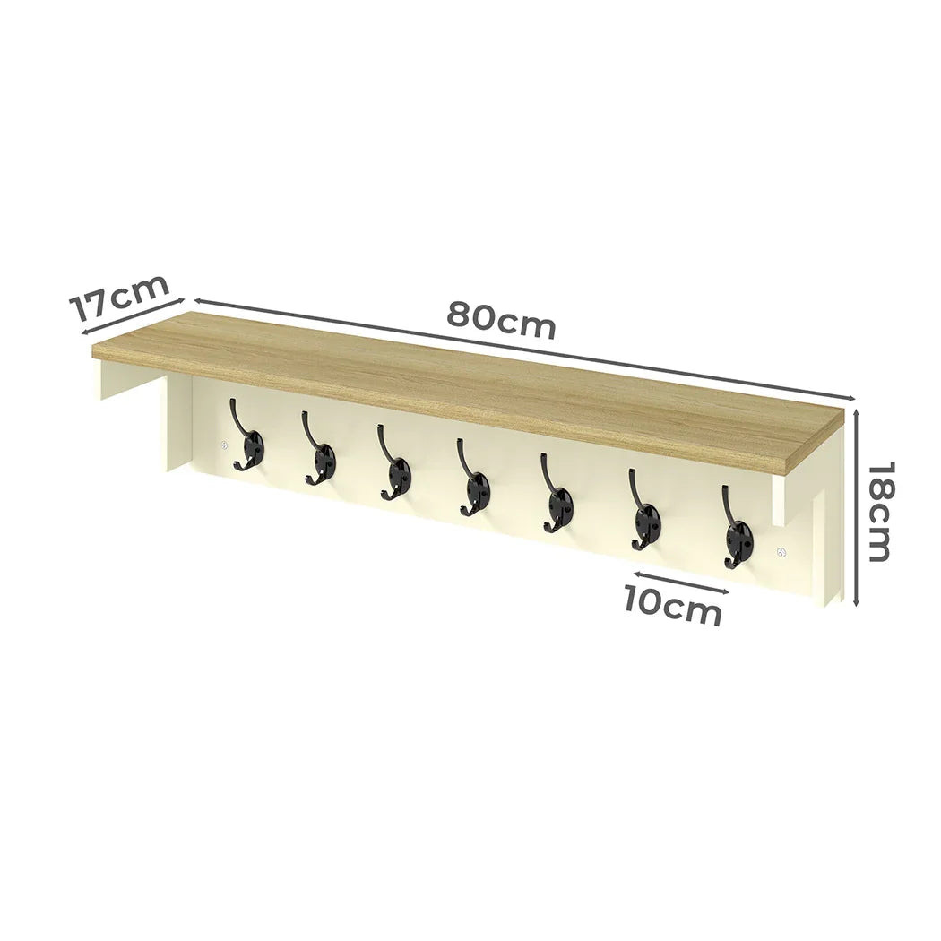 Levede Coat Rack Wall Mounted Shelf 7 Double Hooks Storage Entryway Hallway-2050056761783750658