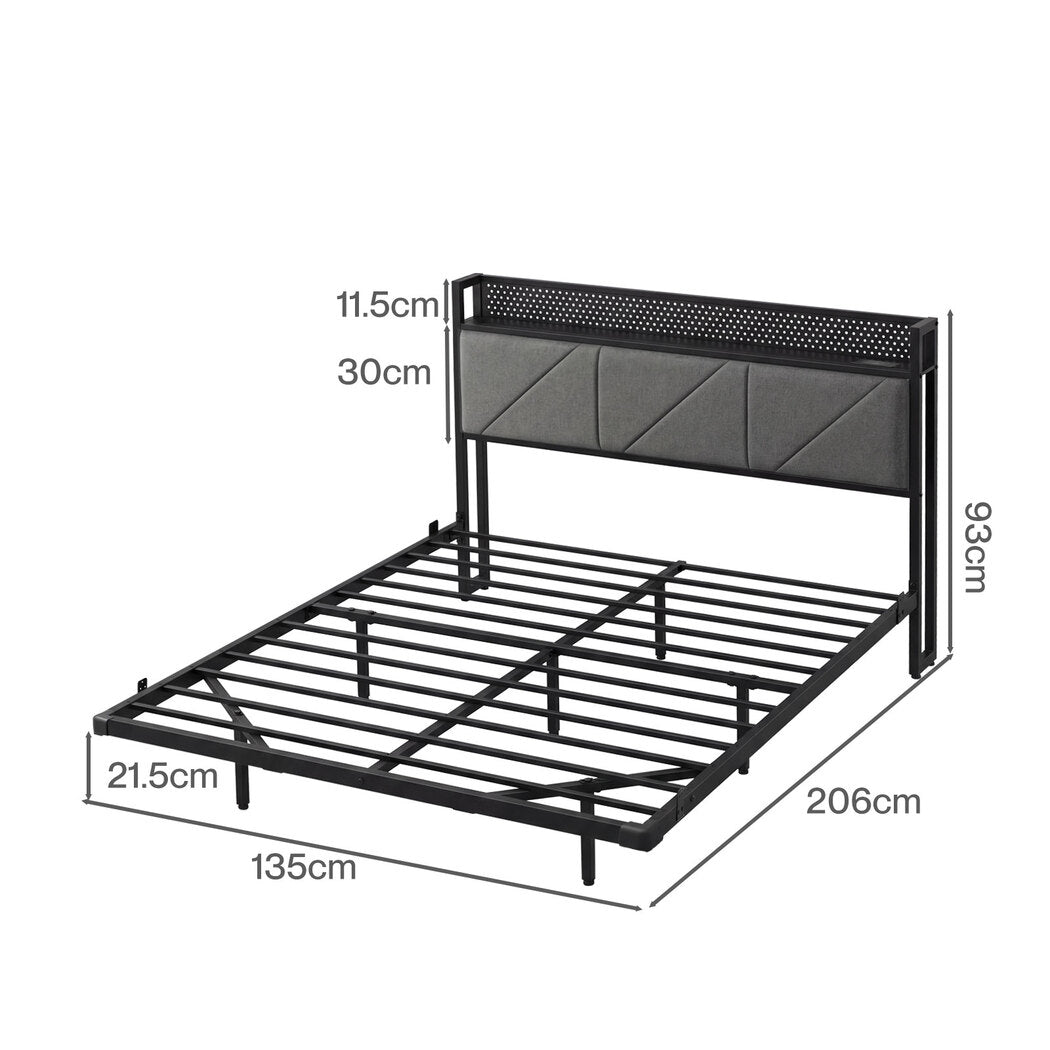 Levede Floating Bed Frame Double LED USB Power Storage Headboard Metal Base-2050059005740584962