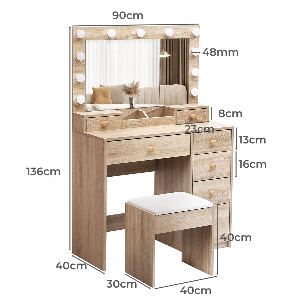 Levede Dressing Table Stool Set Oak-1942353684046417922