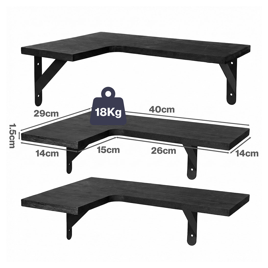 Levede Corner Floating Shelves 3Pcs L-Shaped Wall-Mounted Living Room Storage-2061251868692189186