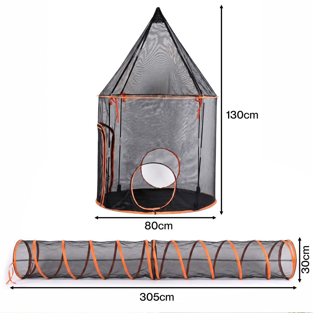 PaWz Cat Tunnel Enclosure Large Foldable Spacious Mesh for Indoor Outdoor Black-2109799598250463235