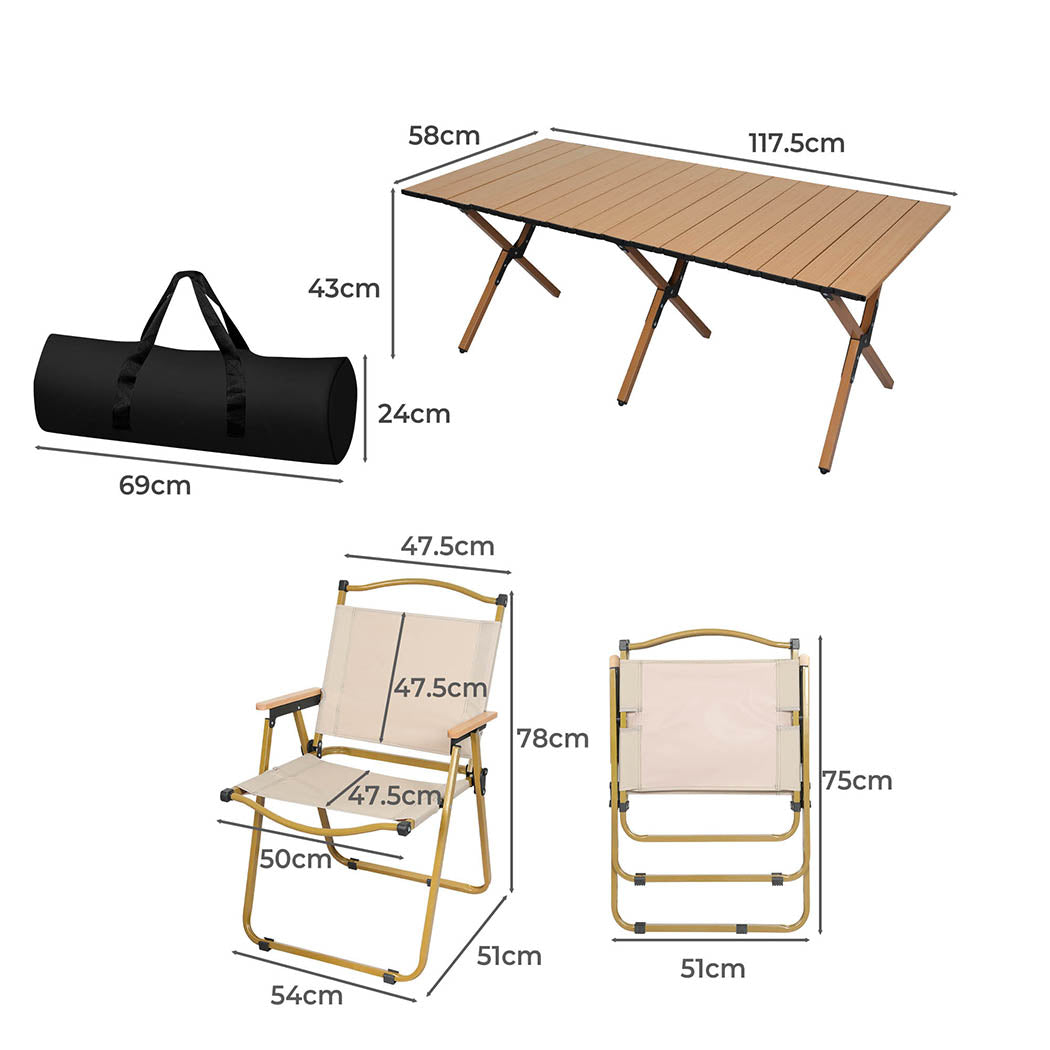 Levede Folding Camping Table Chair Set Oak-1864184456898809858