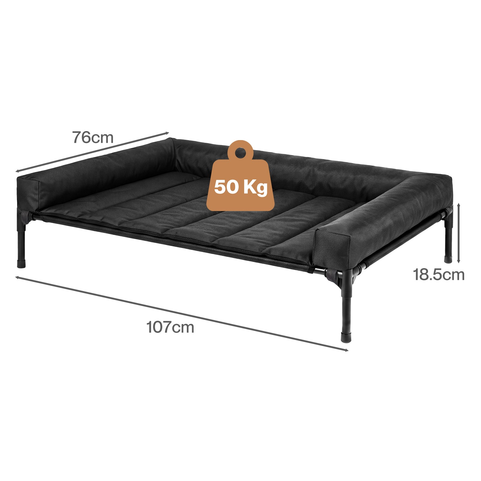 Pawz Elevated Dog Bed Large Breathable Three Sided Bolster for Outdoor Black-2100034988761288706