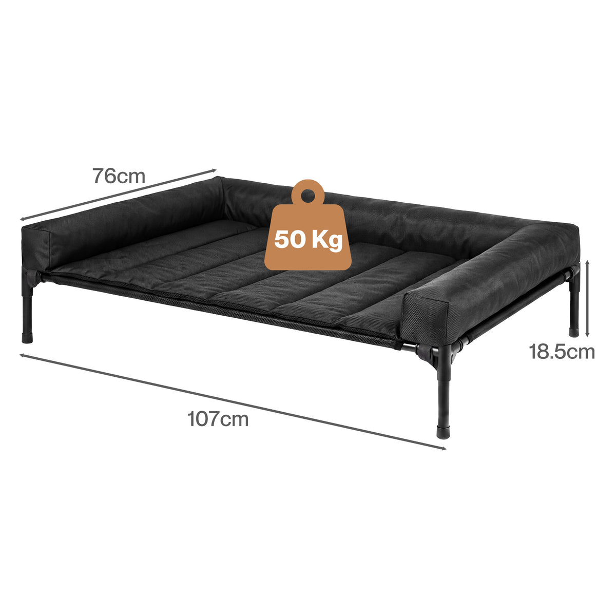 Pawz Elevated Dog Bed Large Breathable Three Sided Bolster for Outdoor Black-2100034988761288706