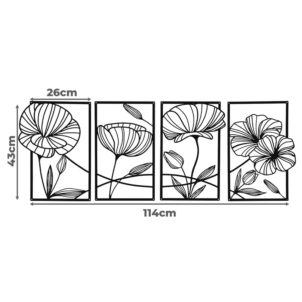 Yezi Metal Wall Art 4Pcs Floral Minimalist Line Decor-1910149776071069698