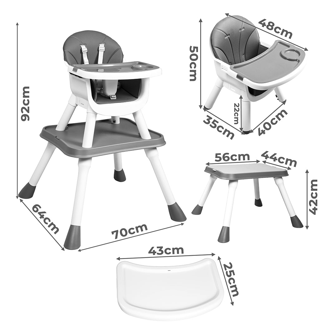 Baby High Chair 8-In-1 Removable Seat and Trays Eat Play Learn Table