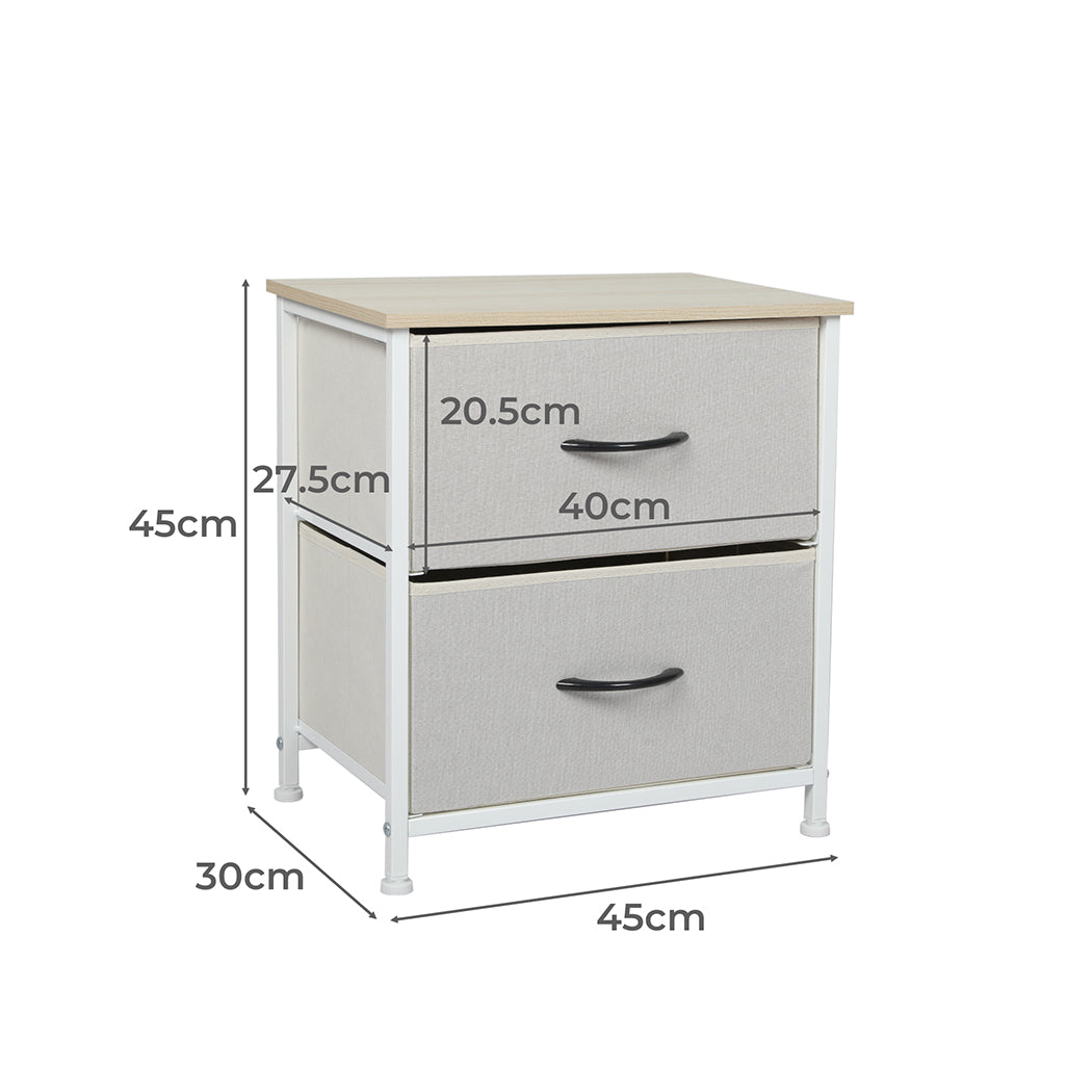 Levede Chest of 2 Drawers Bedside Table Beige-1864183276869128194