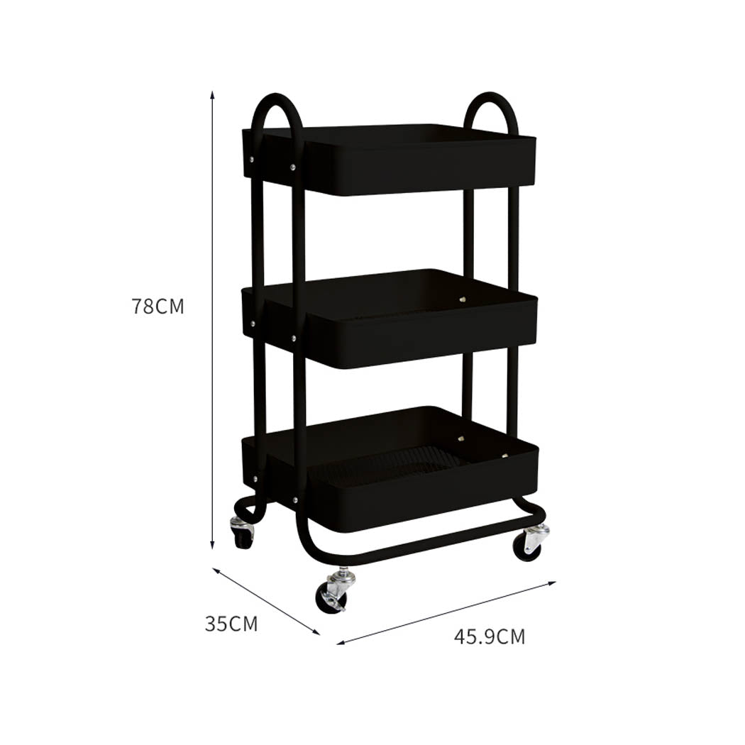 Levede 3 Tiers Kitchen Trolley Cart Black-1973193876663570434