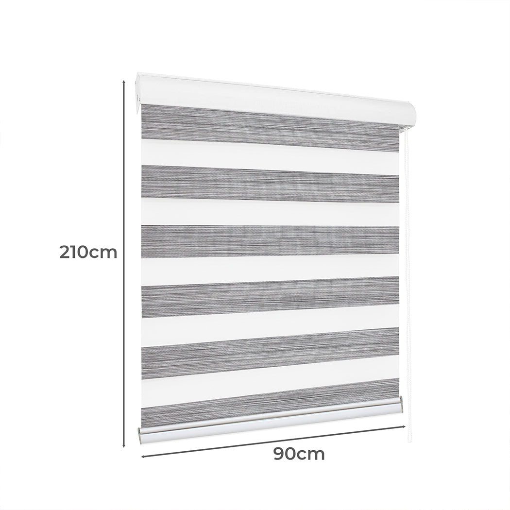Marlow Blackout Zebra Roller Blind Curtains 90x210 Grey-1864183269055139842