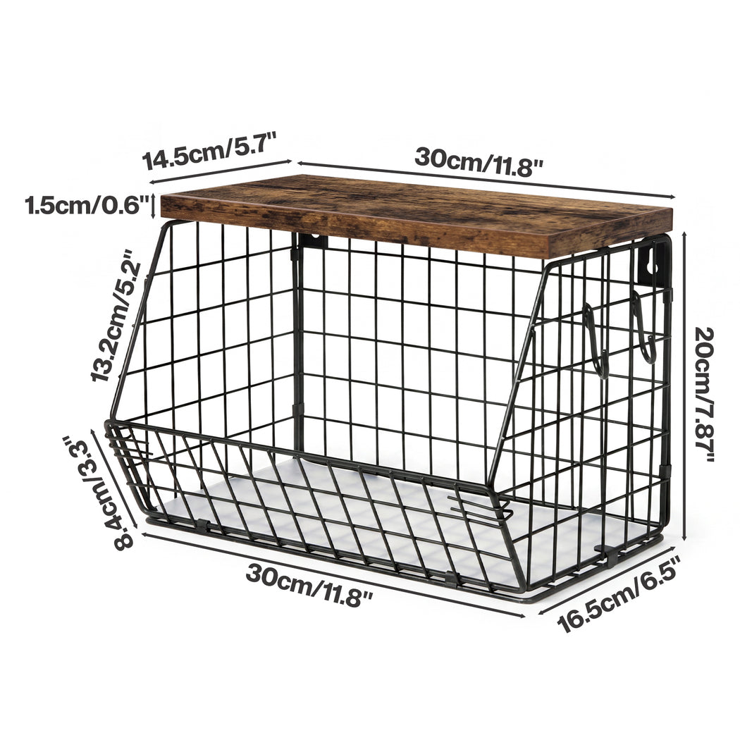 Toque Fruit Snack Storage Basket 2PCS Stackable Wall Mounted Kitchen Wood Lid-2072893579830890498
