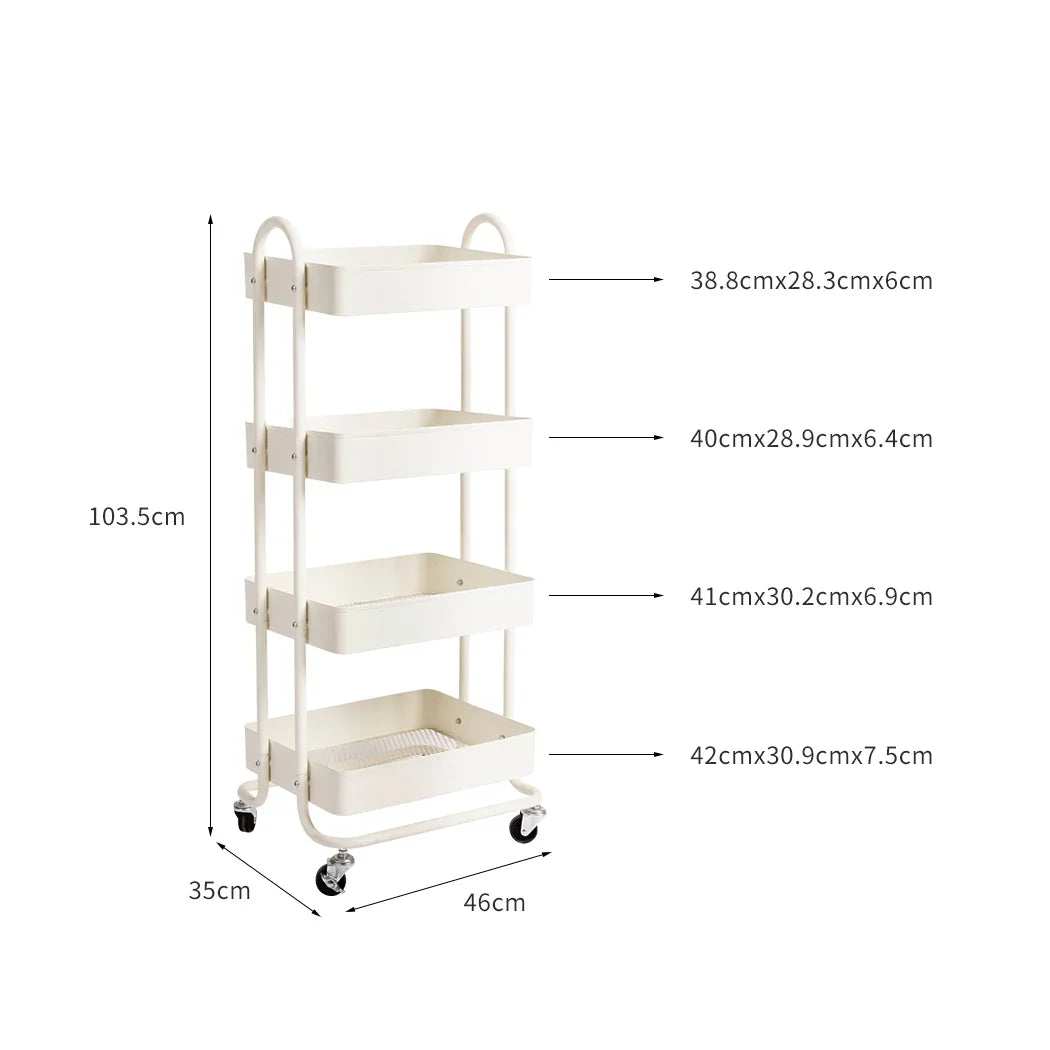Levede 4 Tiers Kitchen Trolley Cart White-2006733175648292866