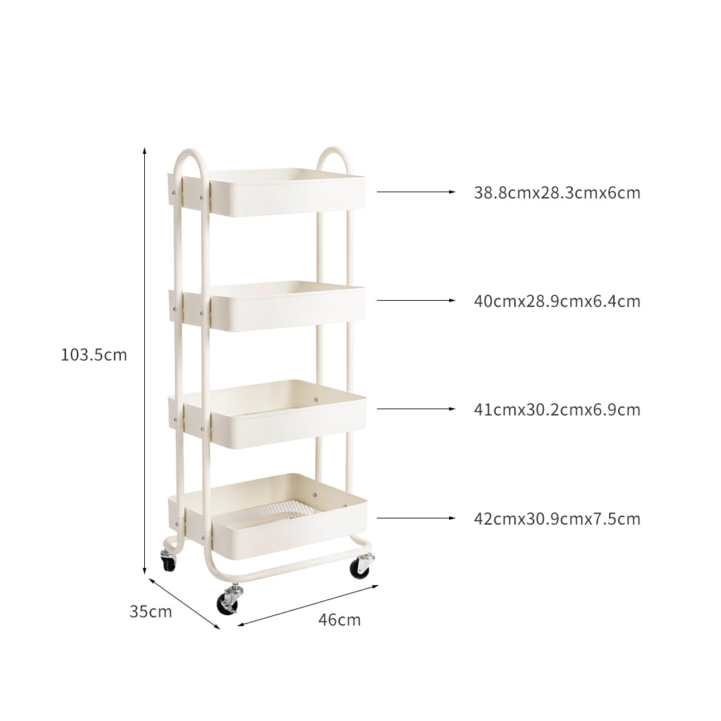 Levede 4 Tiers Kitchen Trolley Cart White-1917016722343333890