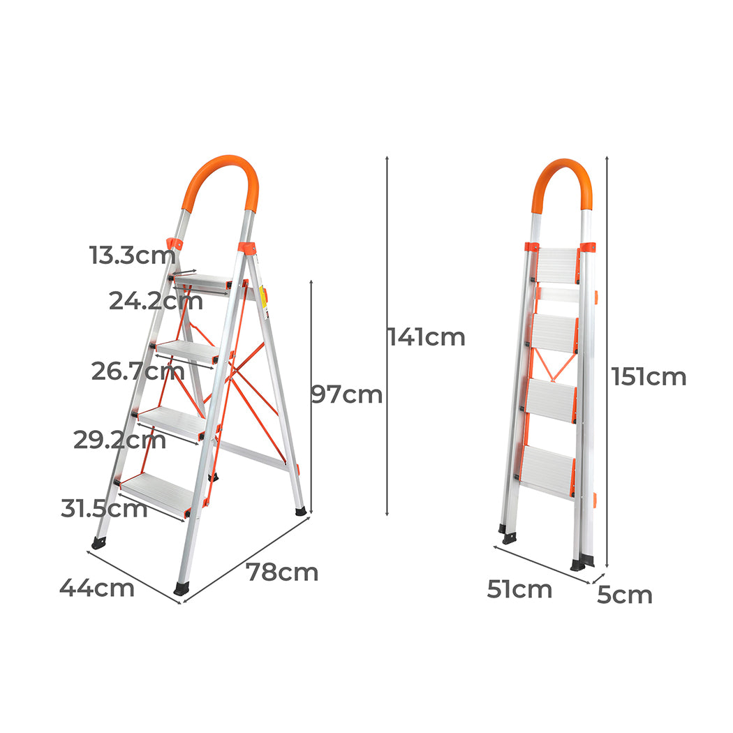 Traderight 4 Step Ladder Folding Aluminium-1864184279769157634