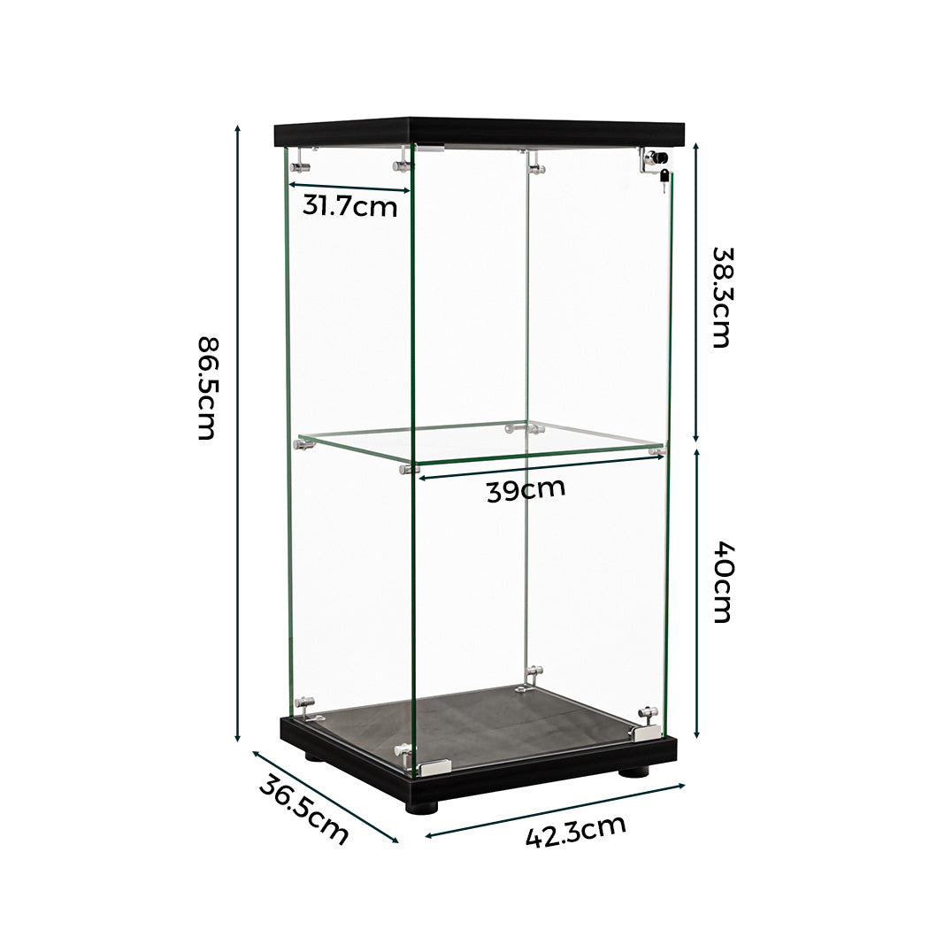 Stacked Display Cabinet Collection Storage Tempered Glass 2 Tier With Lock Black-2018816906798174210