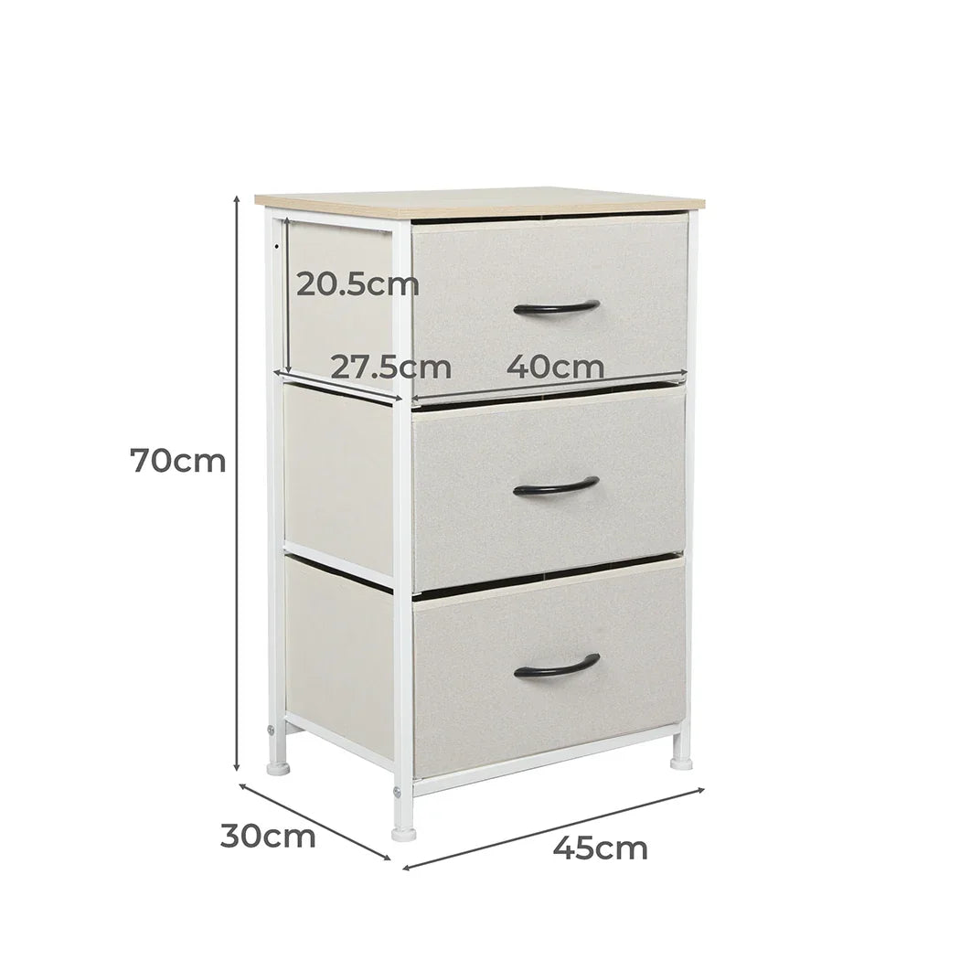 Levede Chest of 3 Drawers Bedside Table Beige-2006733263275692034