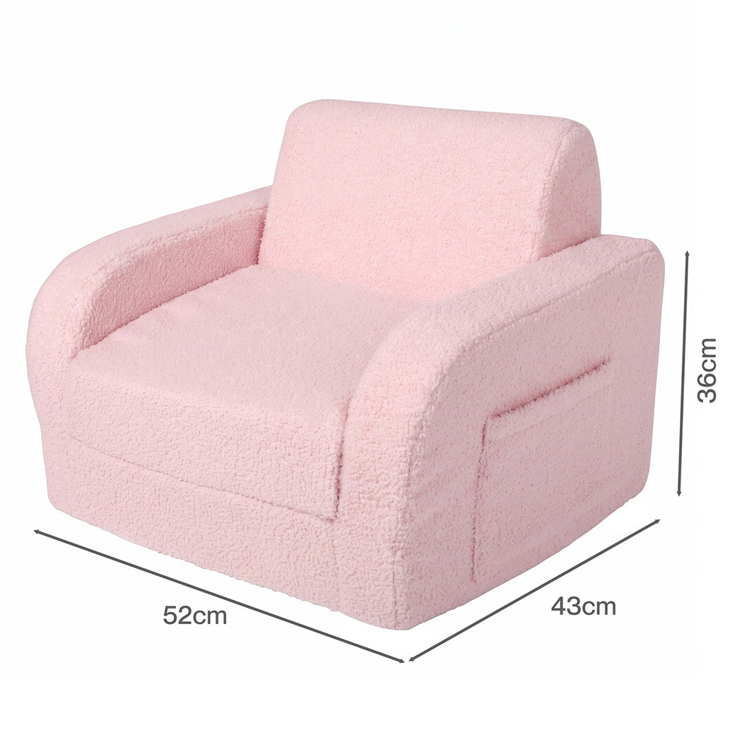 BoPeep Kids Sofa Fold Out Couch 3 In 1 Teddy Fleece Convertible Chair Pink-2109799595553525763