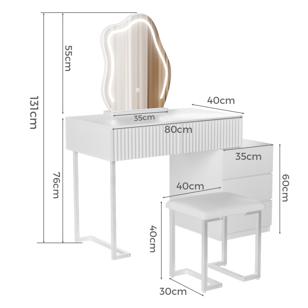 Levede Dressing Table Stool Set with Mirror Led-1894516789329661954
