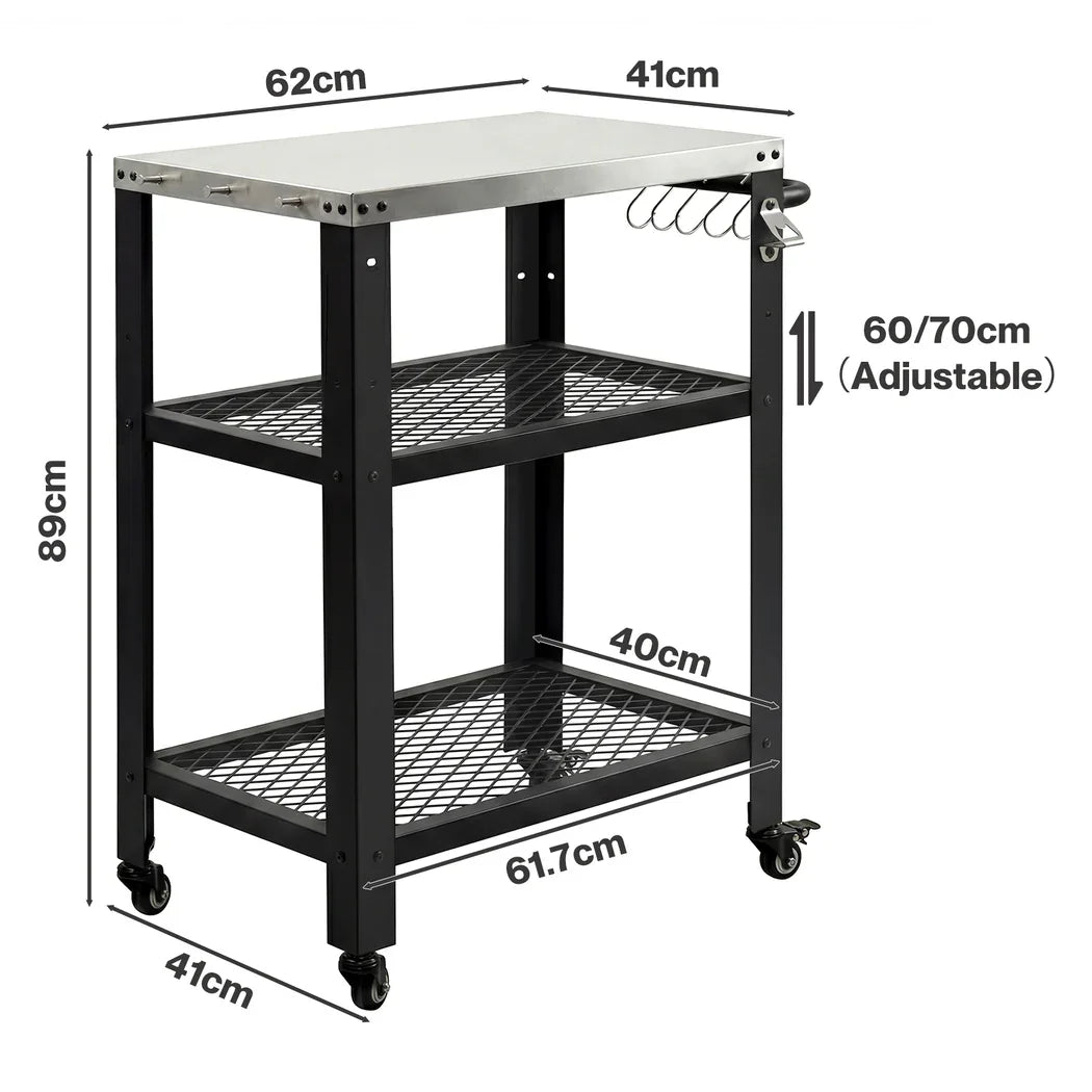 Levede Outdoor Kitchen Cart Mobile BBQ Grill Trolley Stainless Steel Prep Table-2050059021725077506