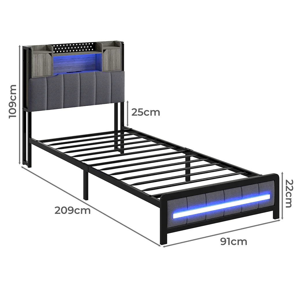 Levede Single Bed Frame with Storage Headboard RGB LED-2050056749460885506