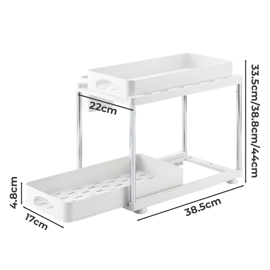 Toque 2 x Under Sink Organizer 2 Tier Cabinet Storage Rack Adjustable Kitchen-2050056777659191298
