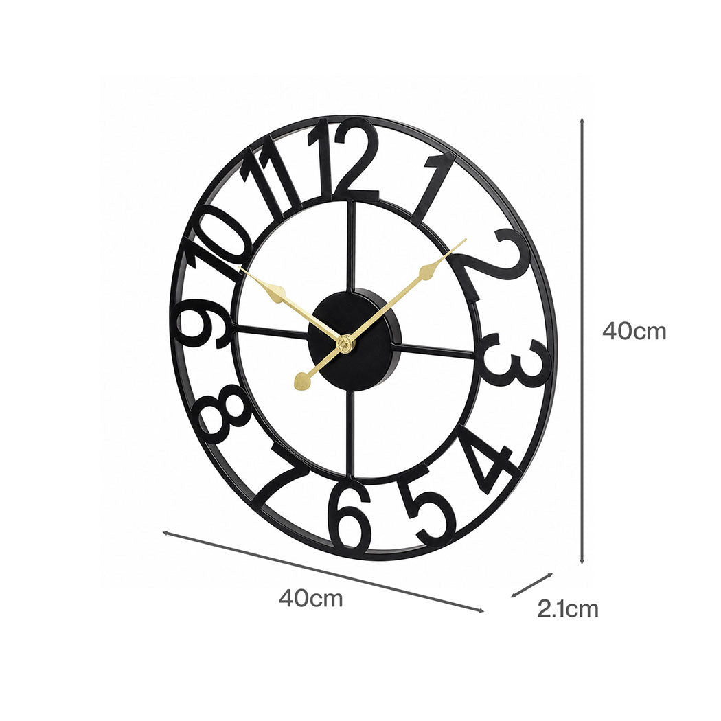 Yezi Wall Clock Silent Quartz 40cm Easy Read Dial for Bedroom Decor Black-2109799589866049539