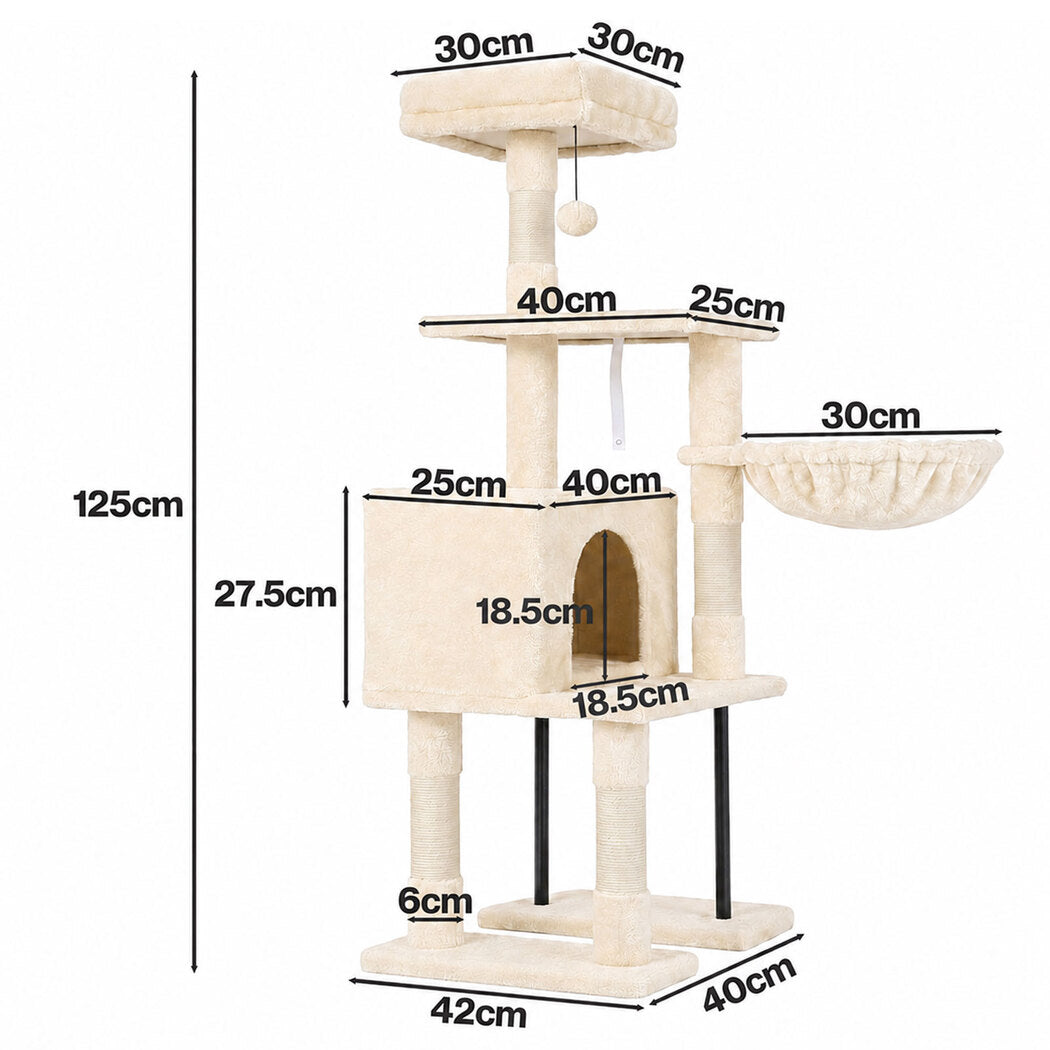 Pawz Cat Tree Cat Tower Multi-Level Cat Bed Cat Scratching Post 125cm Beige-2100034991751827458
