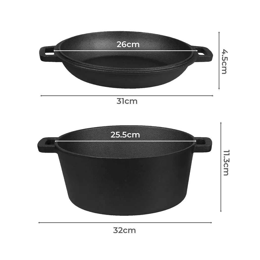 Toque 5.84L Double Dutch Oven 2 in 1 Cast Iron Pan-2050056750580764674