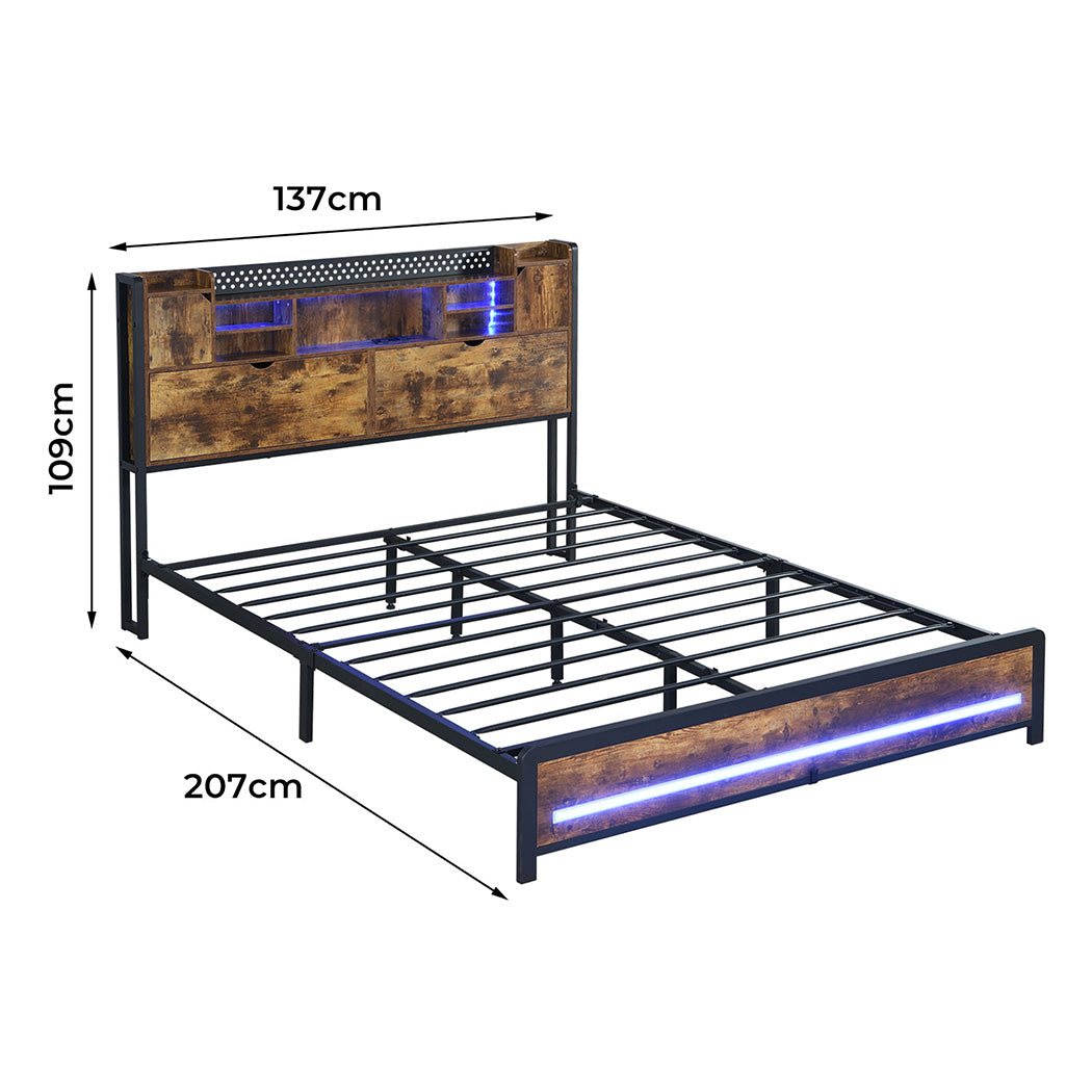 Double Bed Frame Storage Headboard Industrial