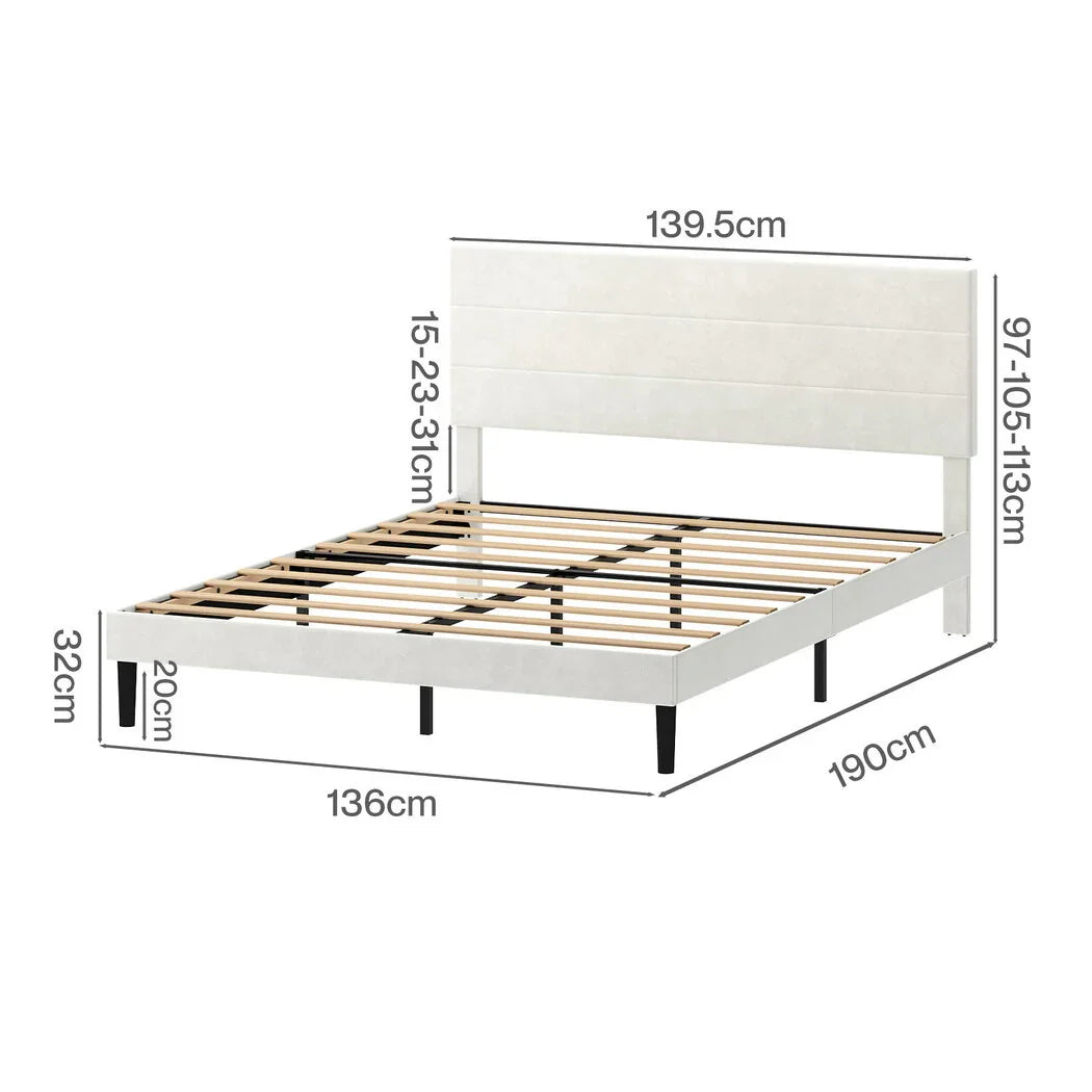 Levede Double Bed Frame Upholstered Adjustable Headboard Platform Mattress Base-2050056771569061890