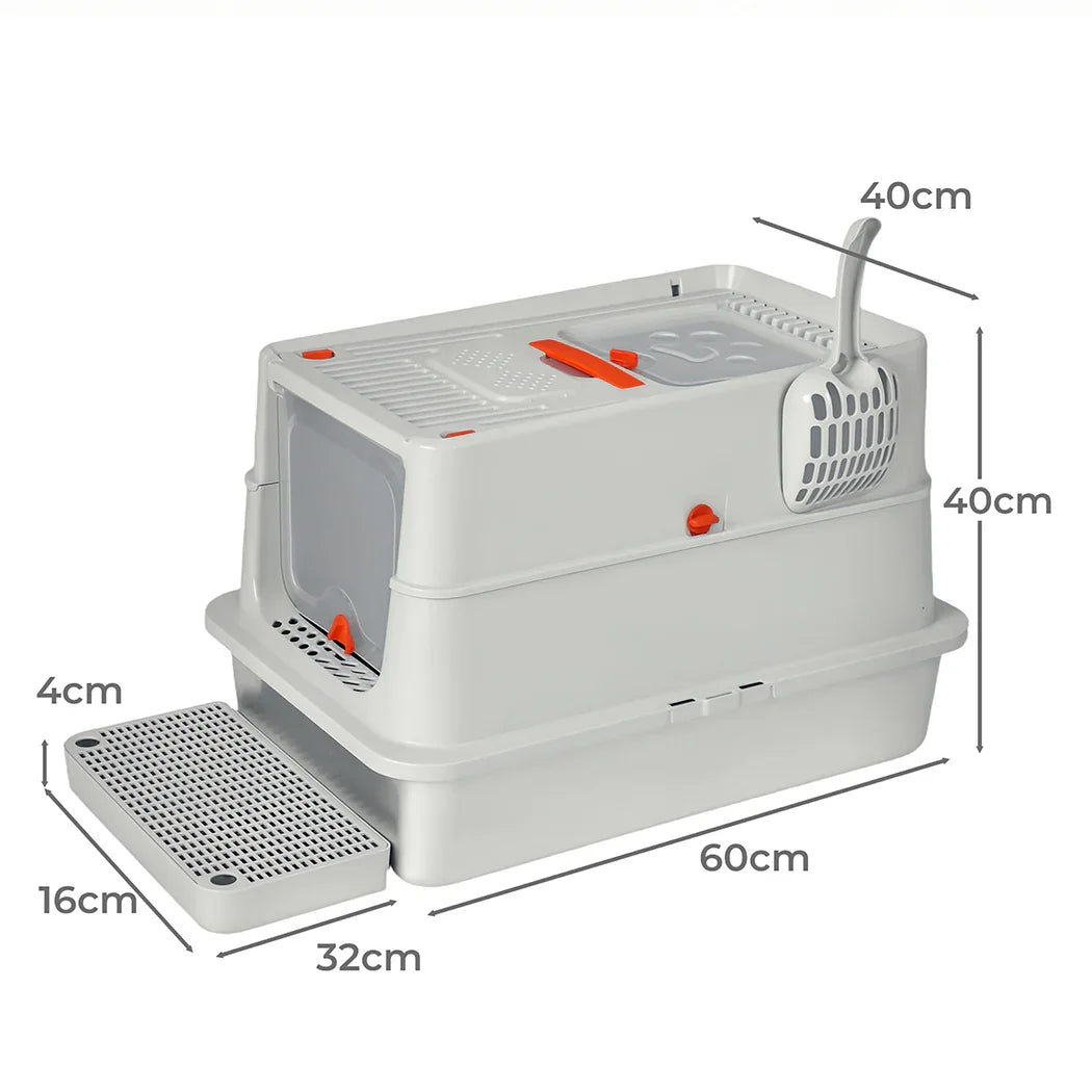 Pawz Stainless Steel Cats Litter Box Hooded High Enclosed Large Kitty Toilet-2050056767643193346