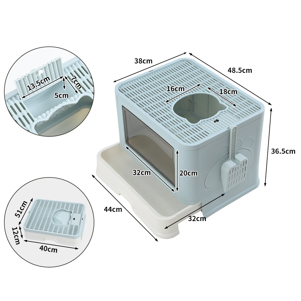 PaWz Foldable Cat Litter Box Tray Enclosed Blue-2018816740183642114