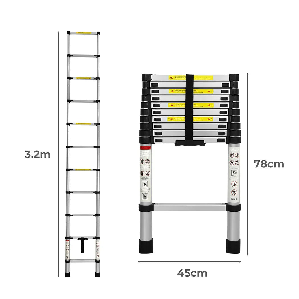 Traderight Multipurpose Ladder Telescopic 3.2M Silver 3.2 Meter-2018816847440384002