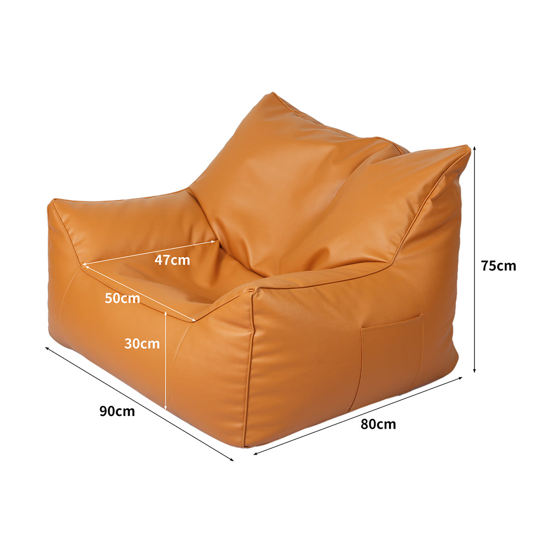 Marlow Bean Bag Chair Cover PU Indoor Brown-1864183167573954562