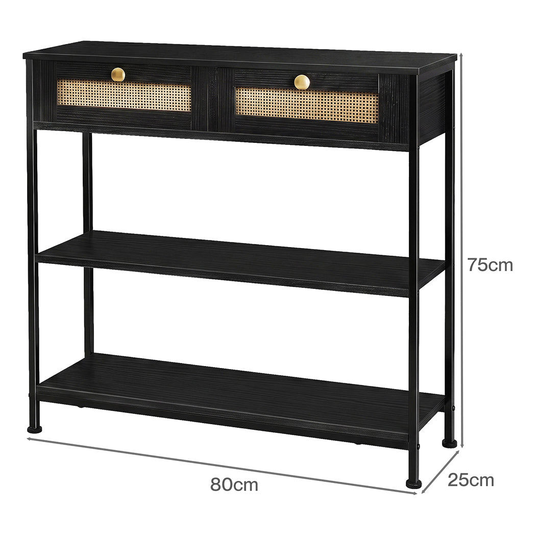 Levede Console Table with Drawers 3-Tier Slim Hallway Table 80cm Entryway Black-2109799589392093187