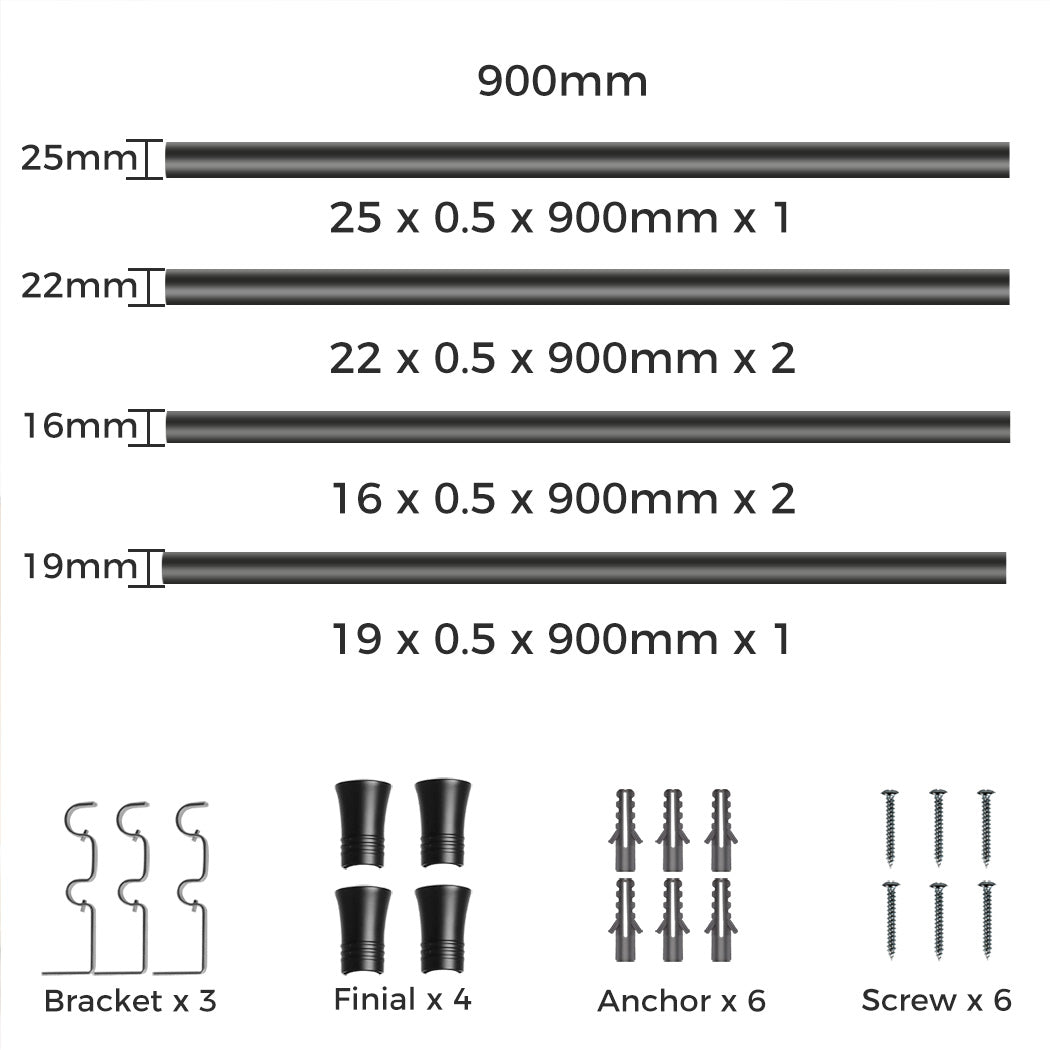 Marlow Black Double Curtain Rod Steel Pole Pommel Set Extendable Adjustable-1894516738750550018