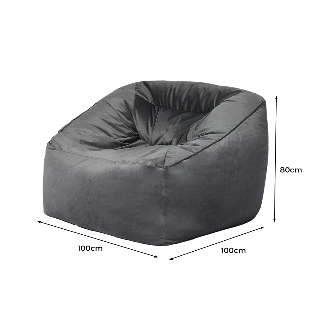 Marlow Bean Bag Chair Cover Soft Velvet Dark grey-1864183167263576066