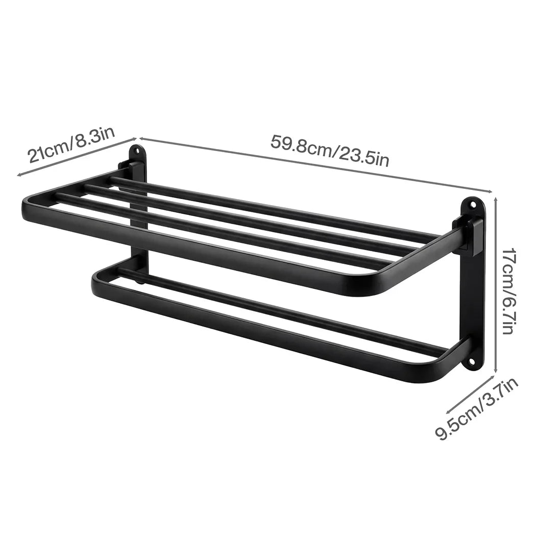 Levede Towel Rack Bathroom 2 Bars Rail Holder Wall Mounted Storage Shelf Black-2050059022438109186