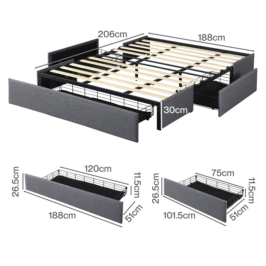 Levede Bed Frame King Size Fabric Mattress Base 3 Storage Drawer DIY Headboard-2100034935728508930