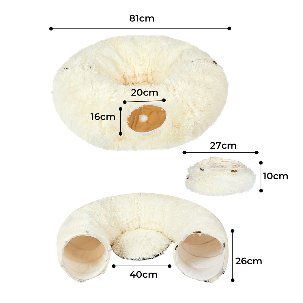 Pawz Cat Tunnel Foldable Fluffy Plush Play Tube Beige-1894516796325761026