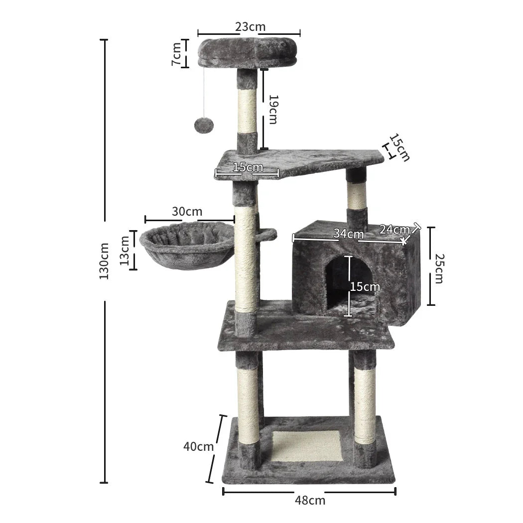 PaWz 130cm Cat Tree Toy Scratching Post Grey-2029387266031489026
