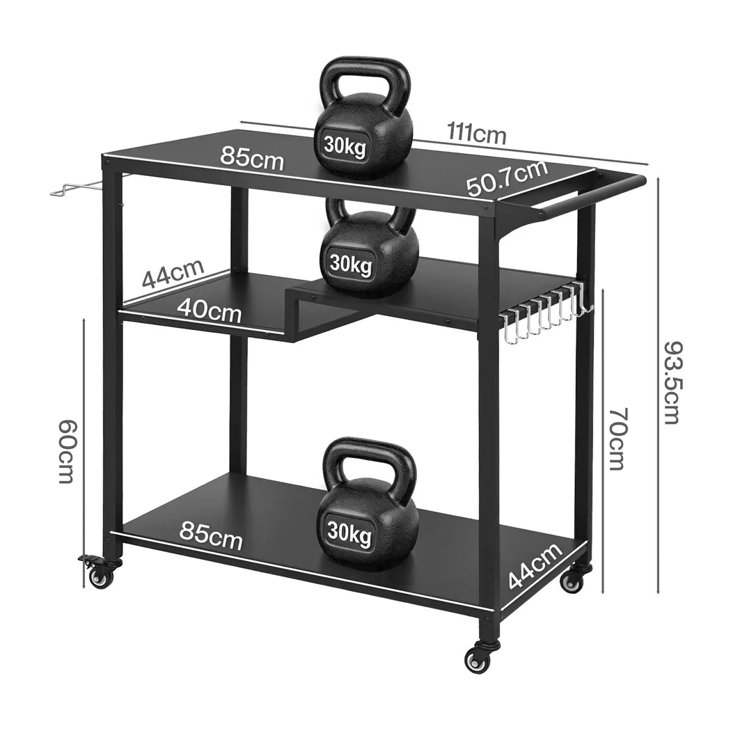 Levede Outdoor Kitchen Cart 3 Tier BBQ Grill Cart Mobile Patio Serving Trolley-2050059021565693954
