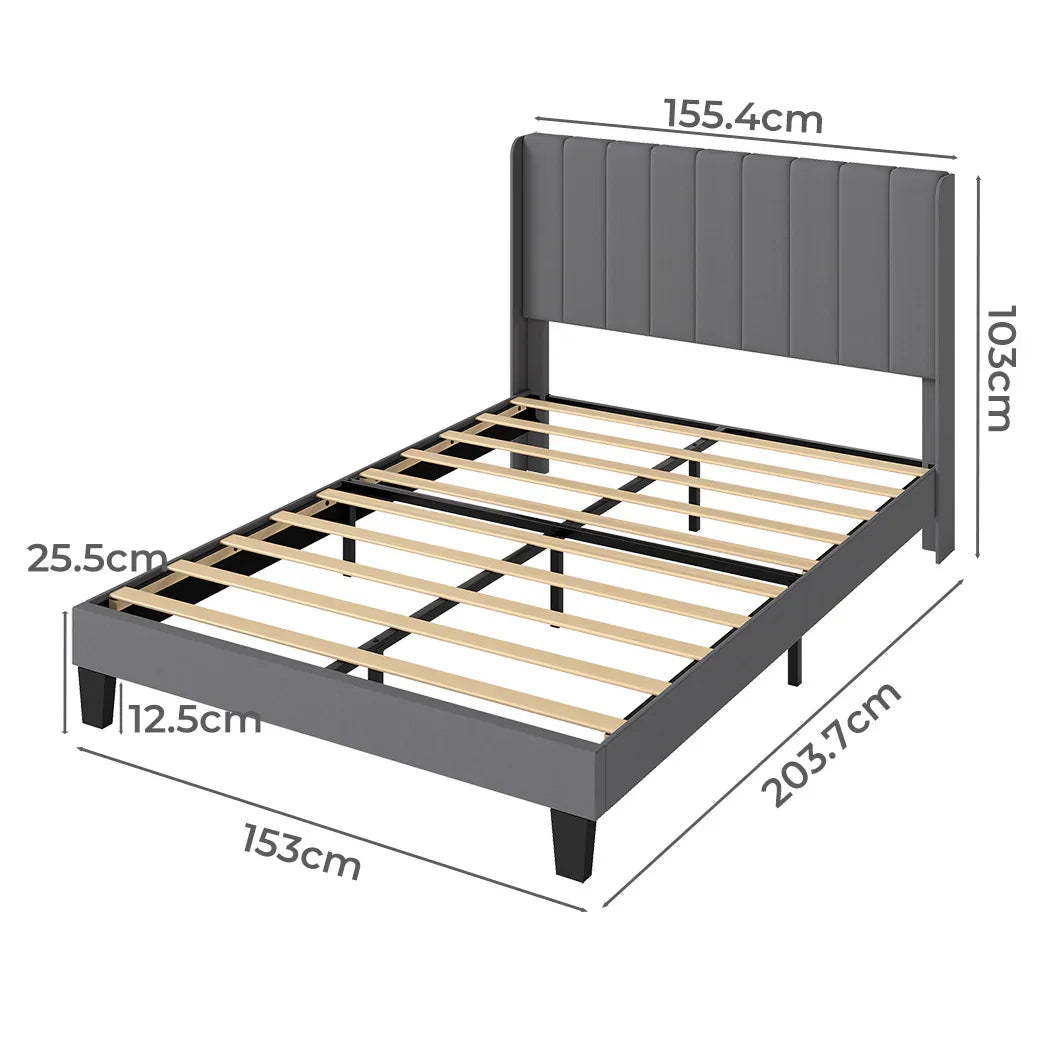 Levede Metal Wooden Bed Frame Queen Panel Plush Upholstered Soft Headboard Grey-2050056770835058690