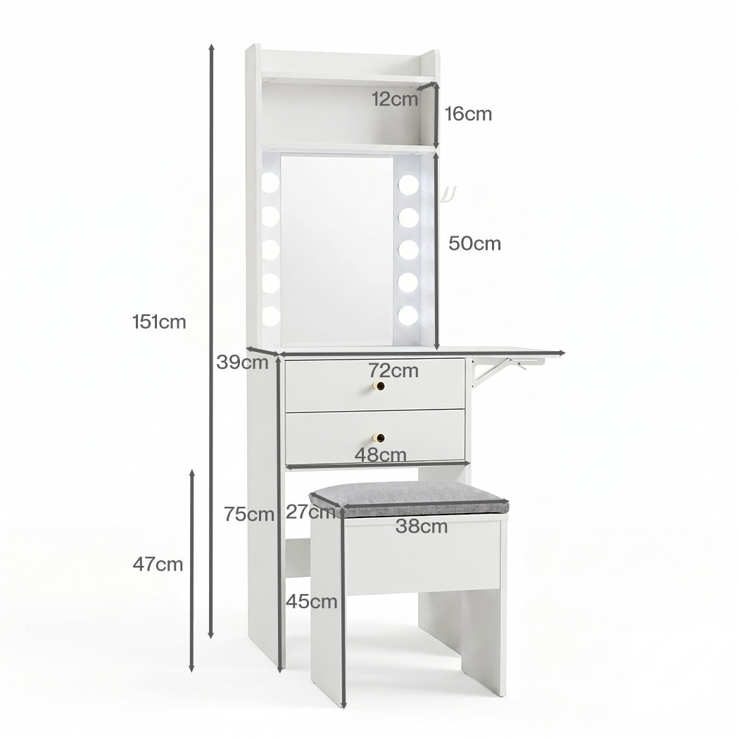 Levede  Dressing Table Stool Dressing Vanity Desk Mirror LED Charging Station-2100035035917848578